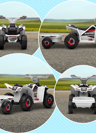 6V Electric Toy Car with Back Trailer, Forward Backward, Wear-Resistant Wheels for Ages 18-36 Months, White