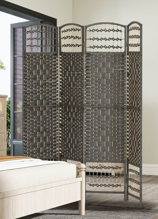 4 Panel Room Divider, Folding Screen, 5.6', Dark Gray