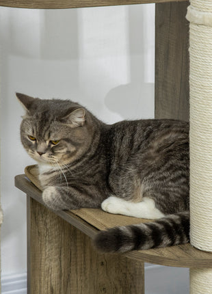 65" Corner Modern Cat Tree Tall for Climbing, Large Multilevel Cat Tower with Scratching Posts, Small-Fit Kitten Tower with Sisal, Cream White