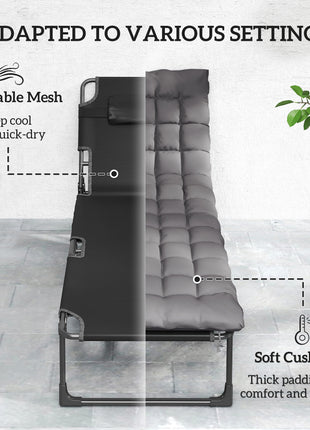 Folding Chaise Lounge Chair Outdoor Tanning Chair Set of 2 with 5-Position Backrest, Cushions, Side Pocket, Dark Gray