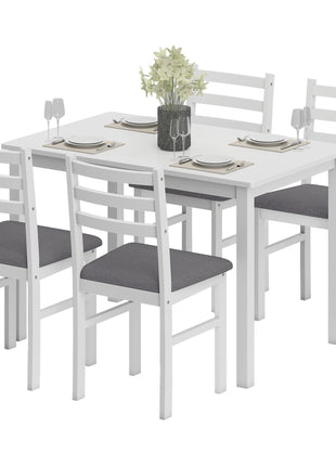 5-Piece Small Kitchen Table Set for 4, Farmhouse Dining Table Set with Upholstered Chairs and Rubber Wood Legs, White