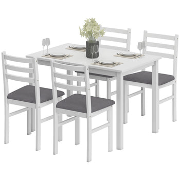5-Piece Small Kitchen Table Set for 4, Farmhouse Dining Table Set with Upholstered Chairs and Rubber Wood Legs, White