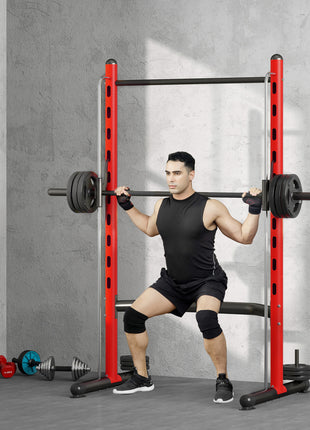 Squat Rack with Pull Up Bar and Barbell Bar Adjustable Bench Press Multi-Function Weight Lifting Half Rack Red