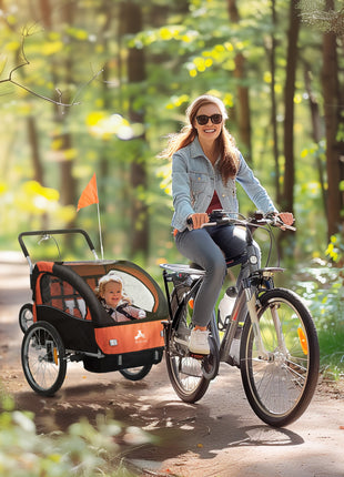 2-Seat Elite 360 Swivel Bike Trailer for Kids Bicycle Cargo Trailer with Water-Resistant Windows, Black and Orange