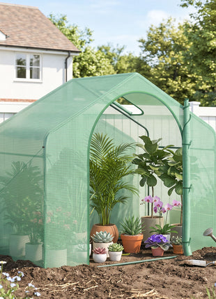 6' x 3' x 5' Portable Walk-in Greenhouse, PE Cover, Steel Frame Garden Hot House, Zipper Door, Top Vent for Flowers, Vegetables, Saplings, Tropical Plants, Green