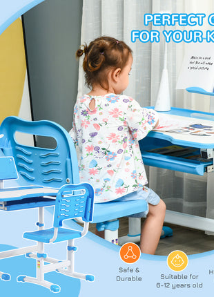 Kids Desk and Chair Set with USB Light, Storage Drawer, Blue