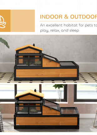 3-Room Tortoise Habitat House w/ Balcony & 2 Stories, 44" x 25.5" x 25", Yellow