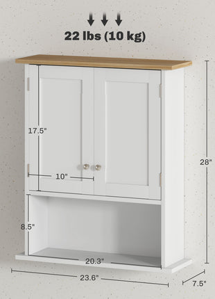 Wall Mounted Bathroom Cabinet, Modern Bathroom Wall Cabinet with 2 Doors and Adjustable Shelf, White