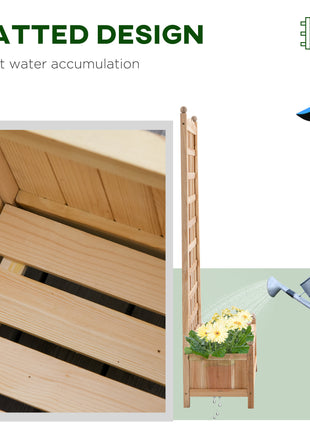 Wooden Raised Garden Bed with Trellis, Outdoor Planter Box with Drainage Crevices for Climbing Vine Plants Flowers, 24" x 12" x 49"