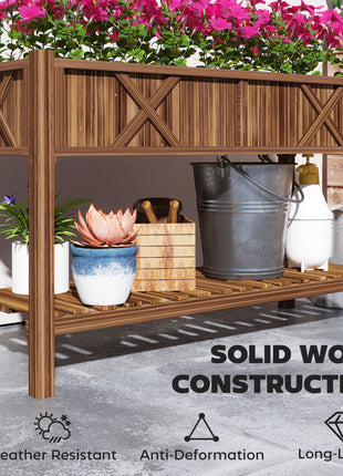 Raised Garden Bed, 47 x 22 x 31.5 in Elevated Wood Planter Box with Storage Shelf, Drainage Holes and Liner, Carbonized