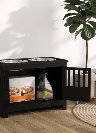 Dog Food Storage Cabinet with Bowls & Dog Feeding Station, Black