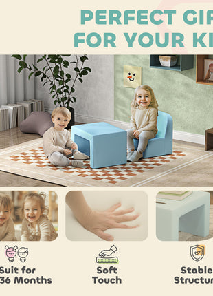2-in-1 Convertible Table and Chair Set for Boys Girls for Boys Girls, Light Blue