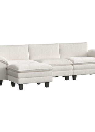 Sectional Sofa, L Shaped Couch with Deep Seat, Movable Ottoman and Pillow-top Armrests, Beige