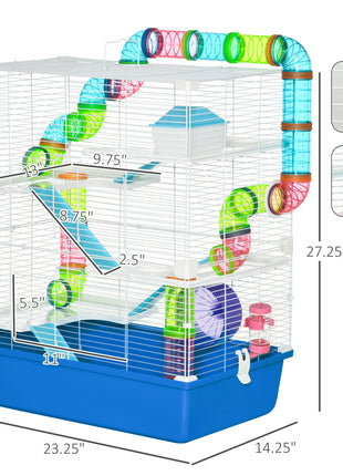 23" 5-Tier Hamster Cage with Wheel and Water Bottle, Blue