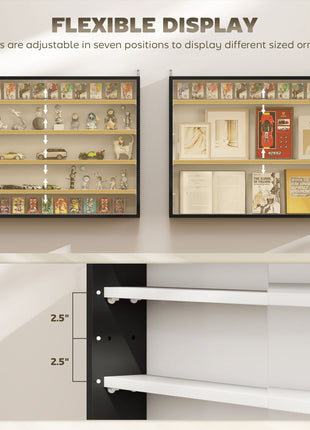 5-Tier Display Cabinet, Wall-Mounted Display Case with 2 Glass Doors and Adjustable Shelves, Black