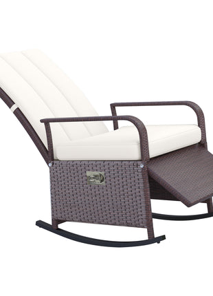 PE Rattan Rocking Recliner with Footrest, Beige