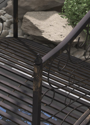 4’ Metal Arch Backyard Garden Bridge with Safety Siderails, Delicate Scrollwork, & Easy Assembly, Black Bronze