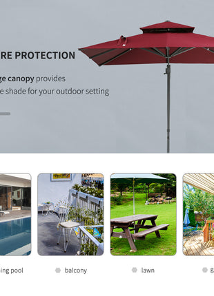 10ft Offset Patio Umbrella, Hanging Cantilever Umbrella, Square Shape, Aluminum Cross Base, Tilt, 360-Degree Rotation, Red