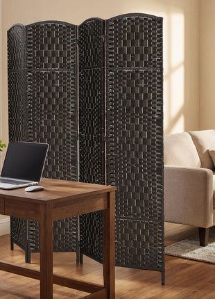 Room Divider, 4 Panel Folding Privacy Screen, 70.9" Tall Portable Weave Partition Wall Divider for Bedroom, Coffee