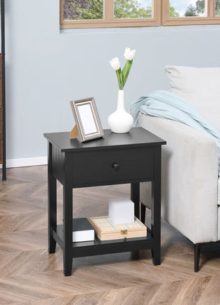 Modern Side Table for Living Room, End Table, 2-tier Side Table with Drawer and Storage Shelf, Black