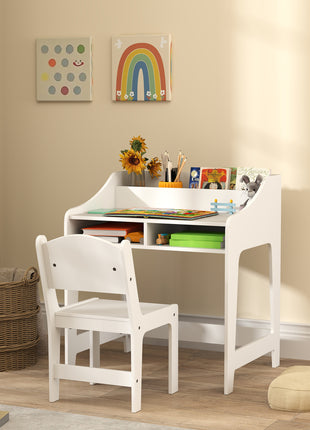 Kids Desk and Chair Set with Storage and Shelves, for Bedroom & Study Room, Gift for 3-8 Years Old, White