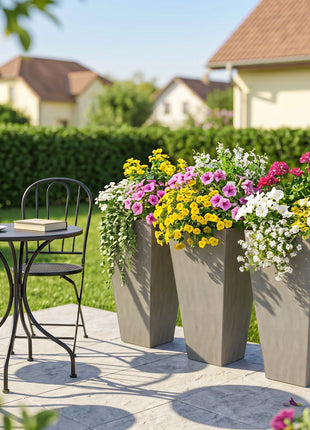 Tall Planters for Outdoor Plants Set of 3, 28 In Taper Planters with Drainage Holes, Indoor Grande Plant Pots, Front Porch Decor, Grey
