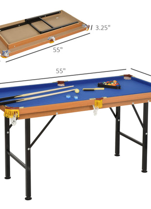 55" Portable Folding Billiards Table Game Pool Table for Whole Family Number Use With Cues, Ball, Rack, Chalk, Blue