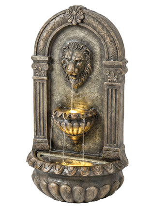31" Wall-Mounted Outdoor Fountain, 3-Tier Cascading Waterfall Feature with LED Lights and Adjustable Flow, Bronze