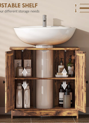 Bathroom Vanity Cabinet, Under Sink Bathroom Cabinet with 2 Doors and Adjustable Shelf, Rustic Brown