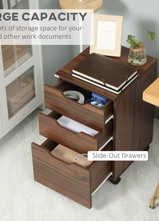 3 Drawer Mobile File Cabinet, Rolling Printer Stand, Vertical Filing Cabinet, Brown Wood Grain