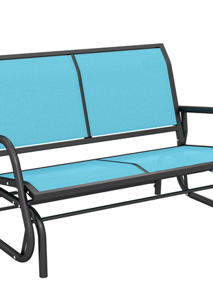 2-Person Outdoor Glider Bench, Patio Double Swing Rocking Chair Loveseat w/Powder Coated Steel Frame for Backyard Garden Porch, Blue