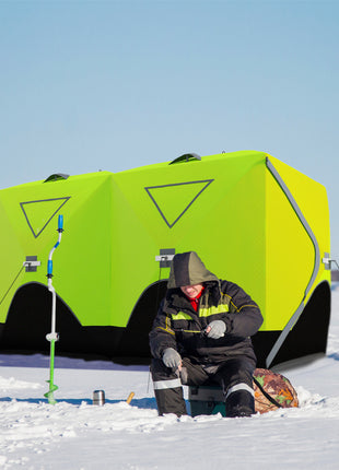 8 Person Ice Fishing Shelter, Pop-Up Ice Shanty Tent, Insulated Portable Tent with 2 Doors & Carrying Bag, Bright Green