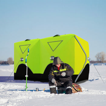 8 Person Ice Fishing Shelter, Pop-Up Ice Shanty Tent, Insulated Portable Tent with 2 Doors & Carrying Bag, Bright Green