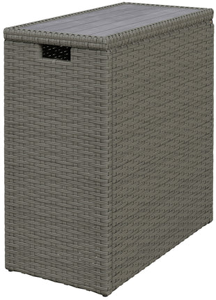 17-Gallon Small Deck Box, Wicker Outdoor Storage Box with Acacia Wood Top for Patio Cushions and Garden Tools, Gray
