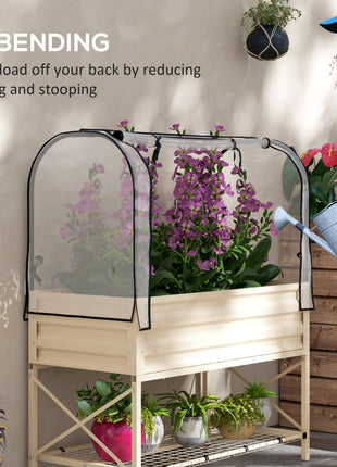 Raised Garden Bed with Legs and Cover, Metal Elevated Planter Box with Bottom Shelf and Liner for Vegetables, Cream