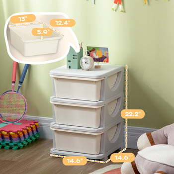 3 Drawers Kids Storage Unit, 3 Tier Stackable Toy Organizers and Storage Chest, Cream White