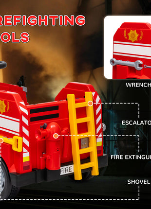 12V Ride on Fire Truck with Siren, Flashing Lights Fire Extinguisher, Soft Start, Horn Music, Red