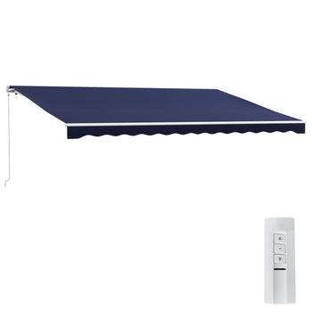 16'x10' Electric Retractable Awning Sunshade Shelter with Remote Controller & Crank Handle for Deck Balcony Yard, Blue
