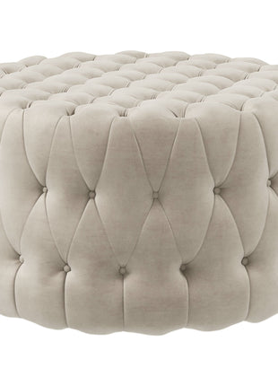 Round Ottoman Coffee Table with Velvet-feel Upholstery, Button Tufted Design and Padded Seat, Beige