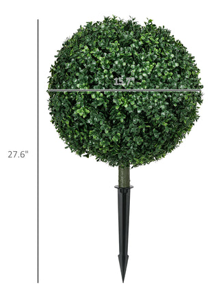 Artificial Boxwood Trees w/ Ground Stake, Set of 2 Ball Shaped Topiary Trees for Home Office & Living Room, UV Resistant