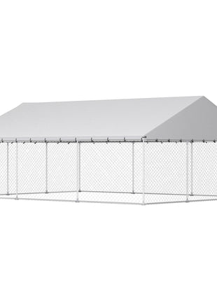 Heavy Duty Outdoor Dog Kennel with Waterproof Roof, 2 Secure Latches, Chain Link Dog Run for Backyard, 20' x 15' x 8'