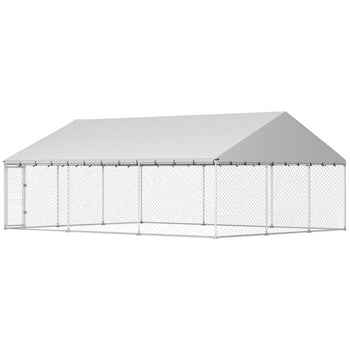 Heavy Duty Outdoor Dog Kennel with Waterproof Roof, 2 Secure Latches, Chain Link Dog Run for Backyard, 20' x 15' x 8'