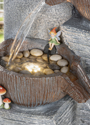 Outdoor Water Fountain with 5-Tier Crock Design, 51.2" Tall Cascading Waterfall Garden Fountain with LED Lights