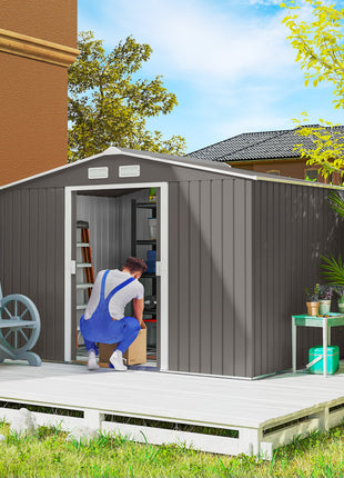 Large Outdoor Storage Shed, 9x6 Garden Tool Shed for Patio, Garage, Lawn, Gray