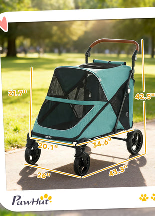 Dog Stroller for Large Dogs Up to 66 LBS with All-Terrain Spring Suspension, 8-Position Adjustable Handle, Teal