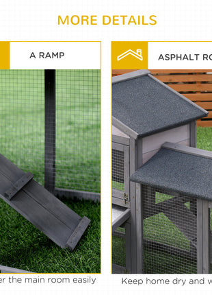58" Large Rabbit Hutch Outdoor Indoor, Wooden Bunny Hutch, Guinea Pig Cage with Run, Removable Tray, Asphalt Roof, Lockable Doors and Ramp, for 1-2 Small Rabbits, Chickens, Ducks, Dark Gray