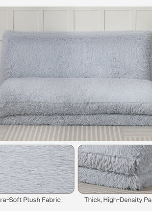 Bean Bag Floor Sofa Bed, Contemporary Plush Wide Folding Floor Mattress, Foam Filling Wall Couch Sleeper, Light Gray