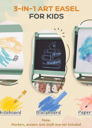 Art Easel for Kids with Paper Roll, Blackboard, Whiteboard, Storage