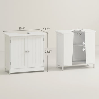 24" Under Sink Storage Cabinet with 2 Doors and Shelves, Pedestal Sink Bathroom Vanity Furniture, White
