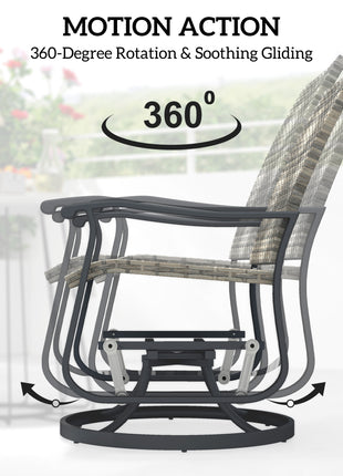 Wicker Rattan Swivel Patio Glider Chair Set of 2, Outdoor Glider Chair with Steel Frame, High Back, Armrests, Yellow